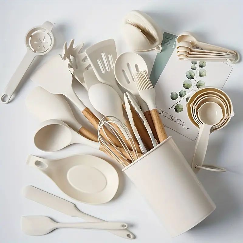 Non stick Silicone Utensil Set With Wooden Handle Perfect - Temu | Temu Affiliate Program