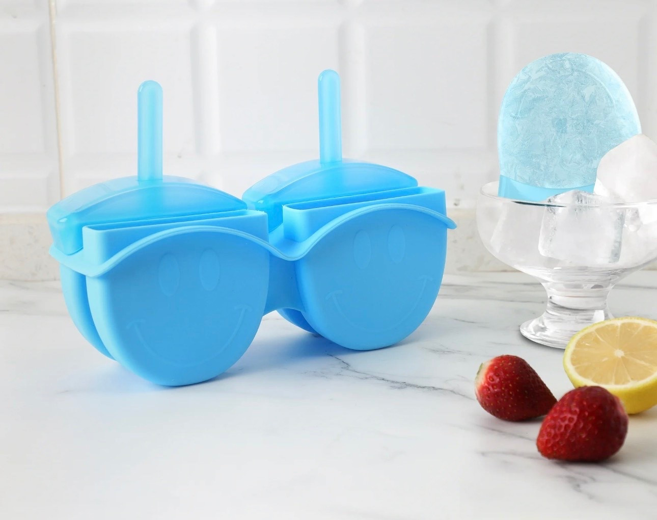 Smiley Face Silicone Ice Pop Molds - Reusable & Dishwasher Safe, Blue