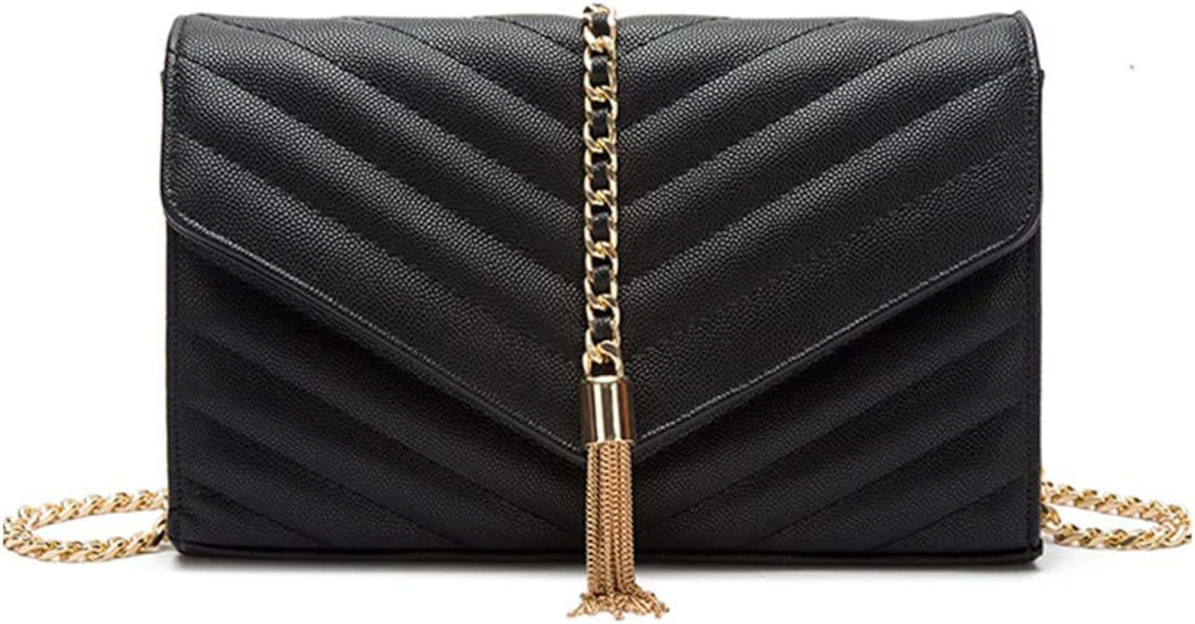 YXBQueen Black Quilted Purse Shoulder Bag Vegan Leather Handbags Clutch Purses for Women | Amazon (US)