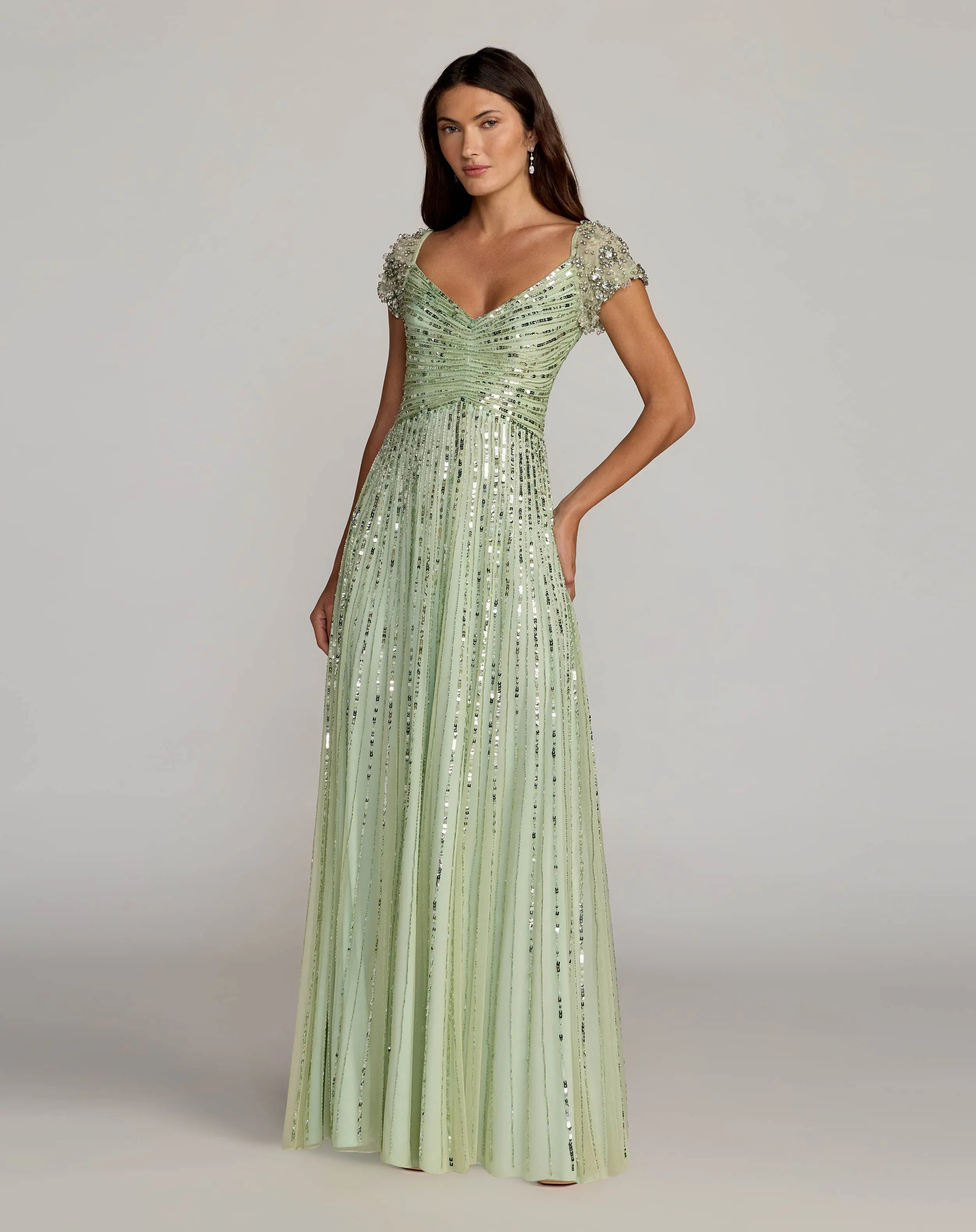 Sequined Evening Gown With Embellished Shoulders - Mac Duggal | Mac Duggal