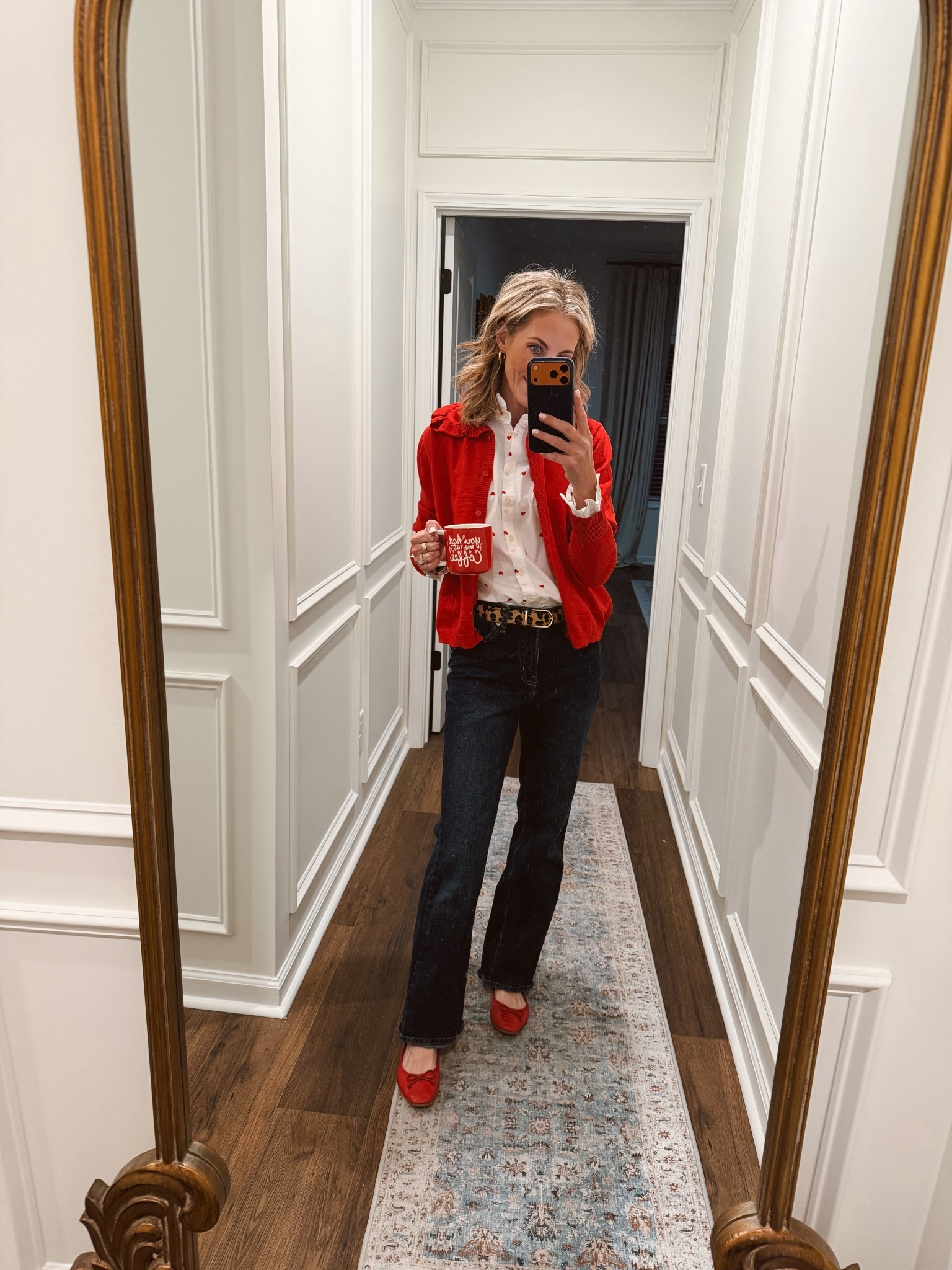 Today’s outfit of the day for a learning land is a beautiful ruffle neck, red sweater from Amazon  size small, jcrew factory white shirt with embroidered hearts, and my favorite denim and shoes from Walmart 

#LTKdayinmylife #LTKgrwm #LTKValentine