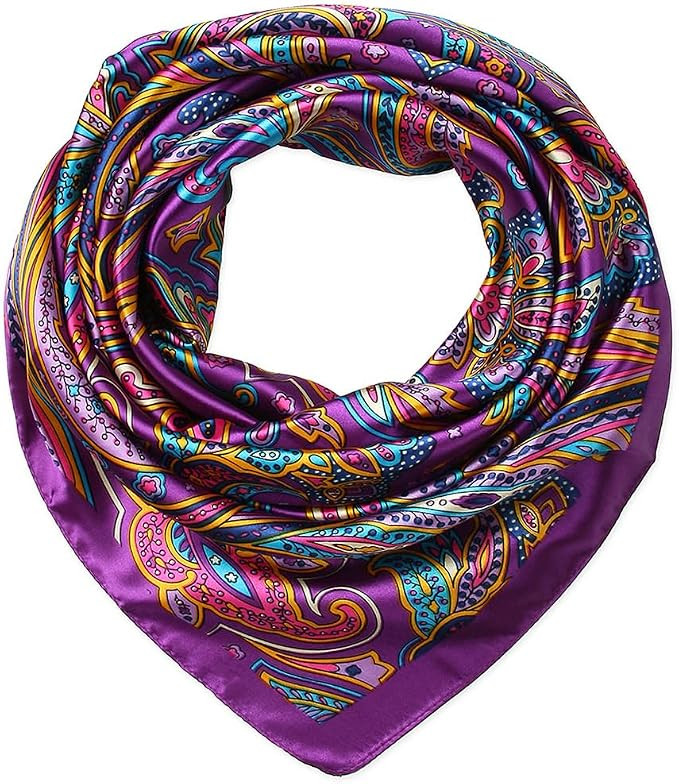 corciova 35 x 35 Satin Square Scarf for Women, Silk-Feel Hair Wrap, Large Bandana, Neck Wrap, Hea... | Amazon (US)