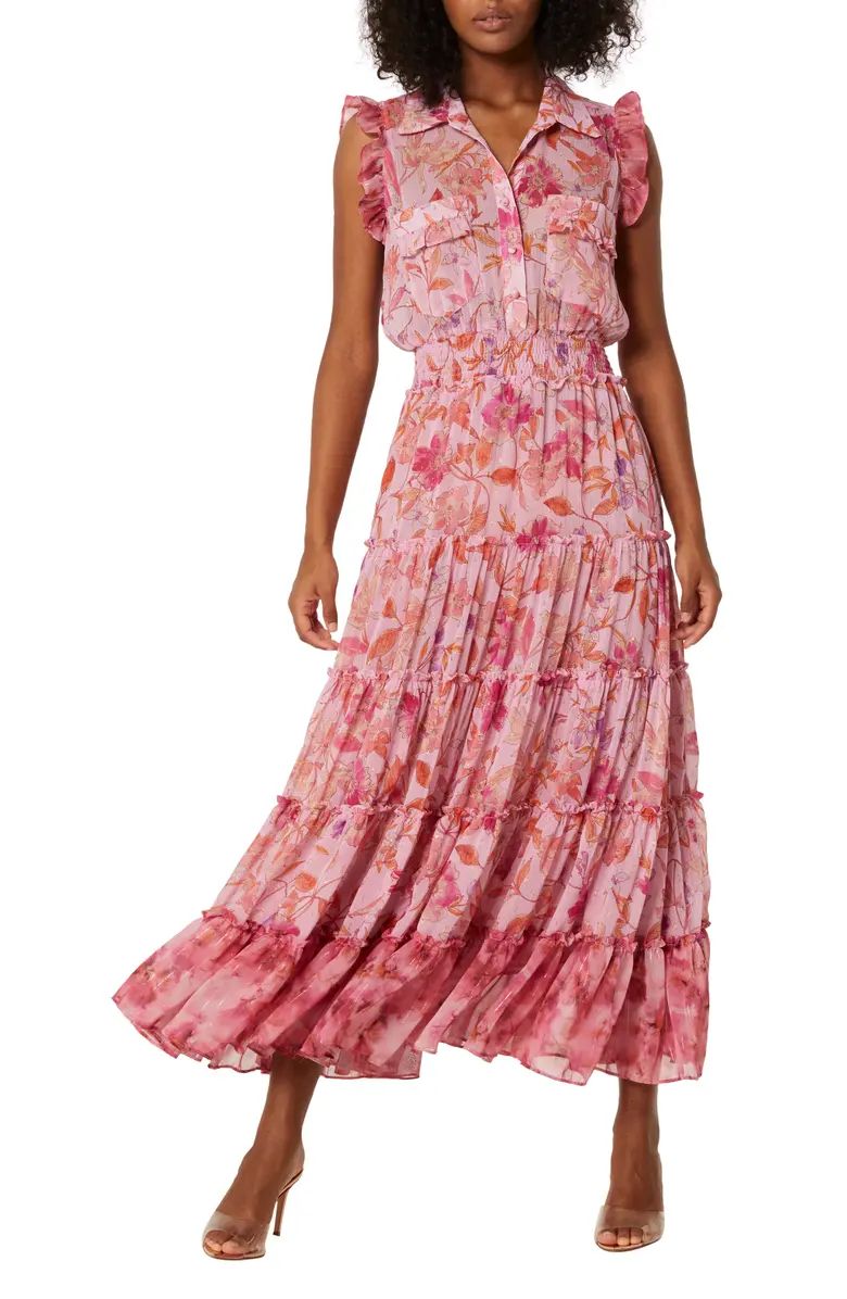 Trina Floral Metallic Tiered Chiffon Dress | Nordstrom