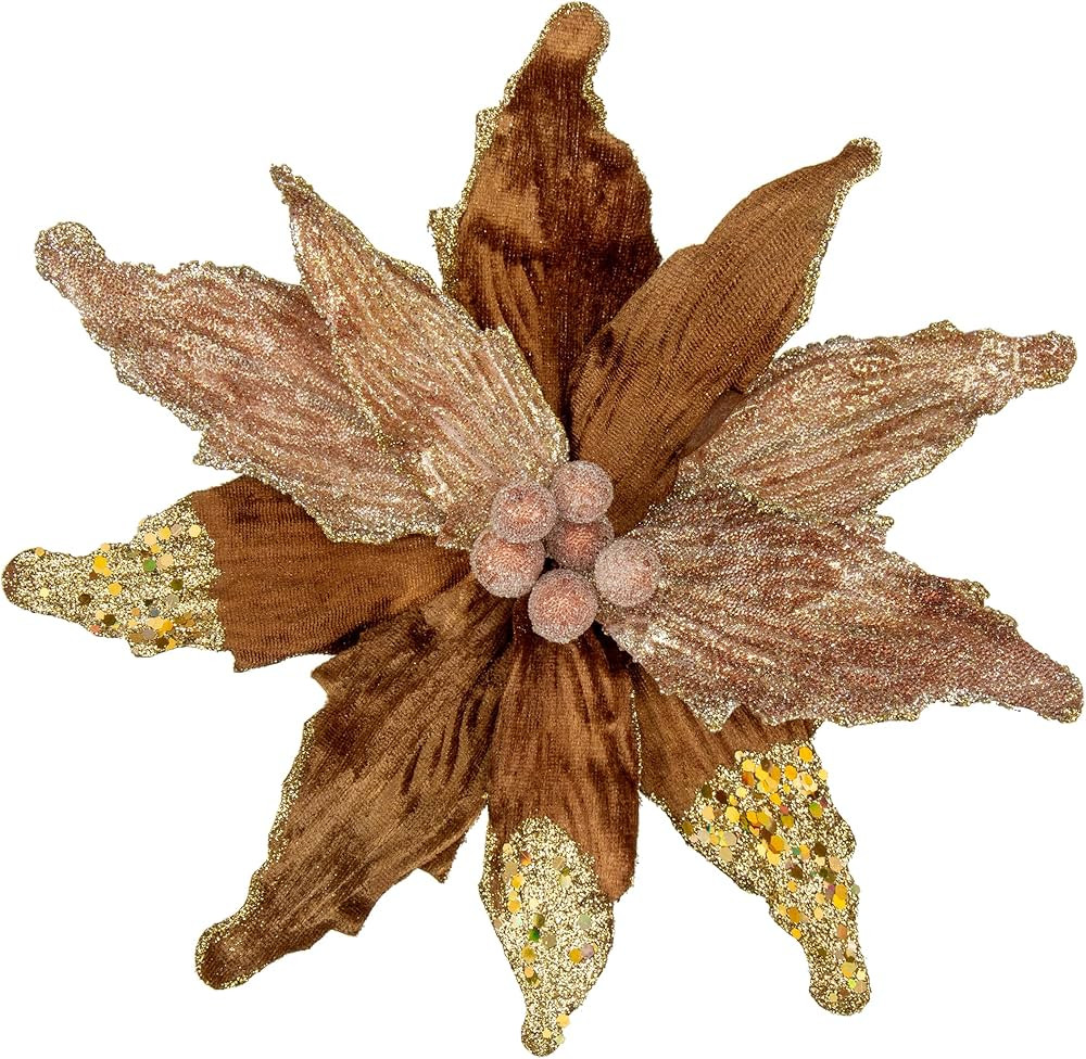 12'' Large Heads Christmas Glitter Poinsettia Flowers Christmas Tree Ornaments Set of 4 Artificia... | Amazon (US)