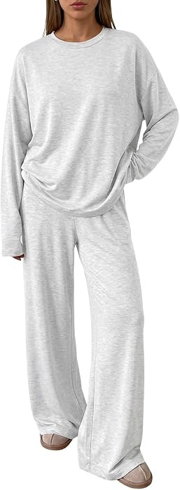 Trendy Queen Womens 2 Piece Lounge Sets Oversized Top Wide Leg Pant Pockets | Amazon (US)