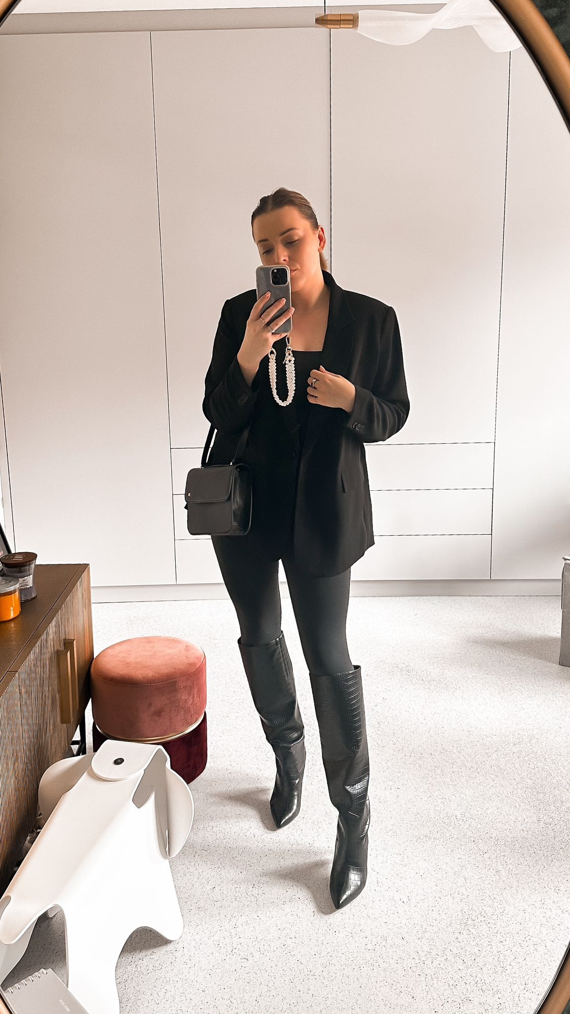 All black outfit, autumn outfit. outfit inspiration, H&M, oversized blazer, high waist leggings, Josh V, slim fit top, single breasted blazer, crossbody bag, black crocs boots, Netherlands. 

#LTKSeasonal #LTKeurope #LTKstyletip