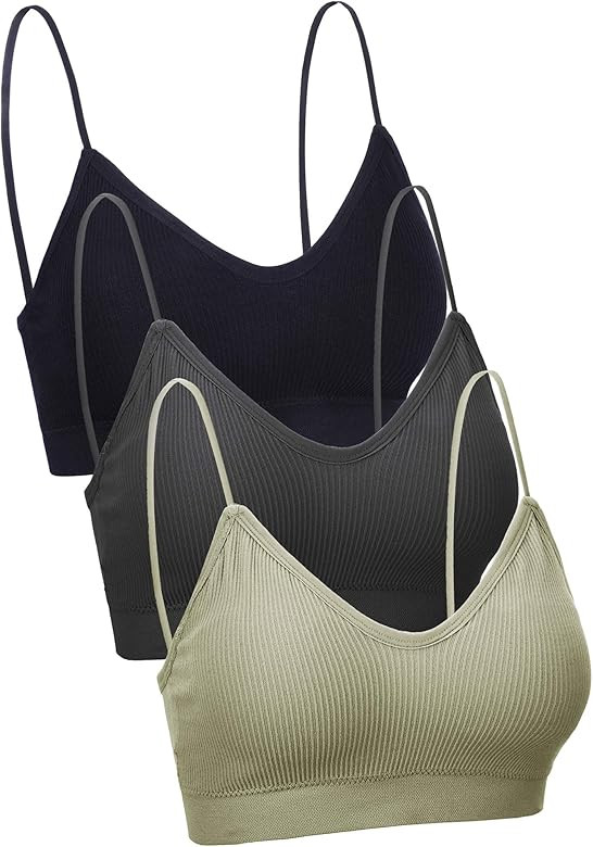 Boao 3 Pieces V Neck Tube Top Bra Seamless Padded Camisole Bandeau Sports Bra Sleep Bra with Elas... | Amazon (US)