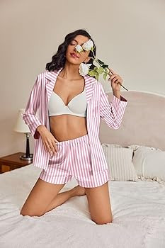 Ekouaer Silk Pajamas for Women Satin Pajama Set Shorts and Top Long Sleeve Silky PJ Soft Loungewe... | Amazon (US)