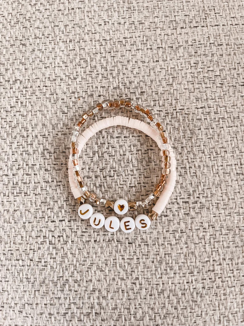 Little Girl's Neutral Stacking Heishi Bracelet Set  Set | Etsy | Etsy (US)