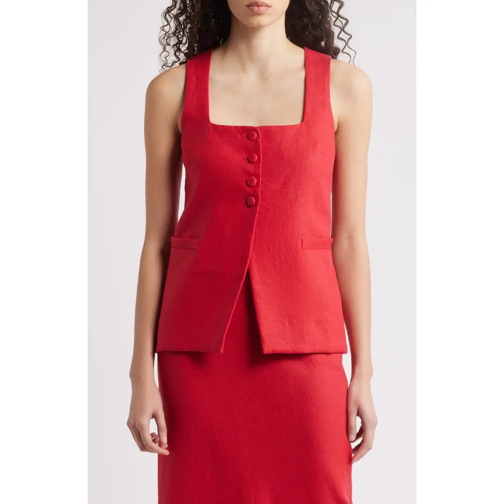 Faithfull the Brand Jacket Linen Vest in Red at Nordstrom, Size Medium | Nordstrom