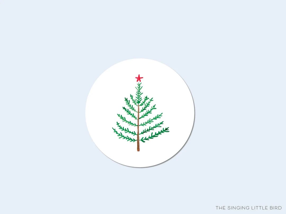 Evergreen Branch Stickers Christmas Round Sticker Holiday - Etsy | Etsy (US)