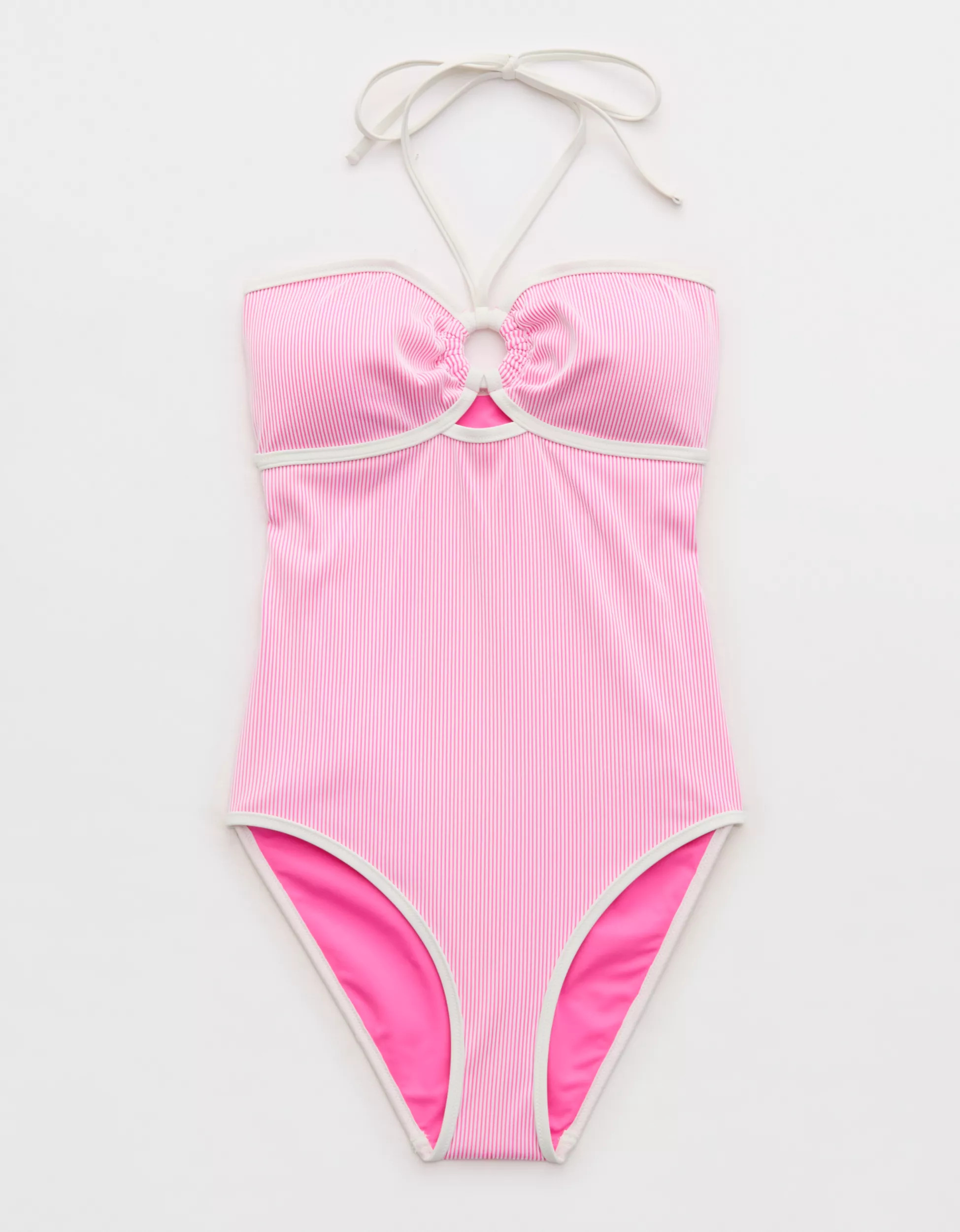 Aerie Ribbed Bandeau Halter One Piece Swimsuit | Aerie