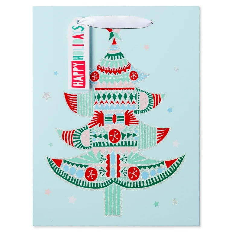 American Greetings 9 in. Blue Gift Bag for Christmas, Christmas Tree (1-Count) | Walmart (US)