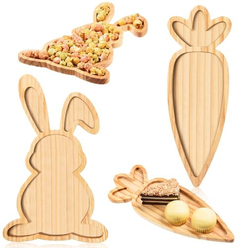 AWIZOM 2 Pcs Easter Wooden Serving Platters Bunny and Carrot Shape Charcuterie Boards Spring Easter Wood Trays Decorative Wooden Snack Cheese Dish Plates for Spring Holiday Housewarming Presents | Amazon (US)