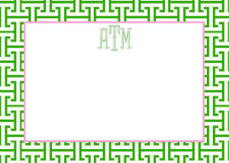 Green T Pattern Notecard, Stationery or Invitation Set - Etsy | Etsy (US)