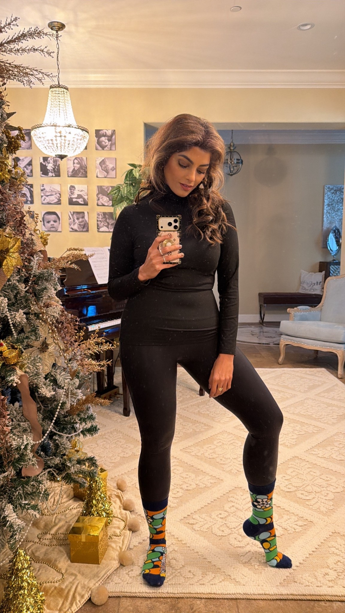 Faux leather leggings 
Size up
Wearing large 

#LTKHoliday #LTKGiftGuide #LTKSaleAlert