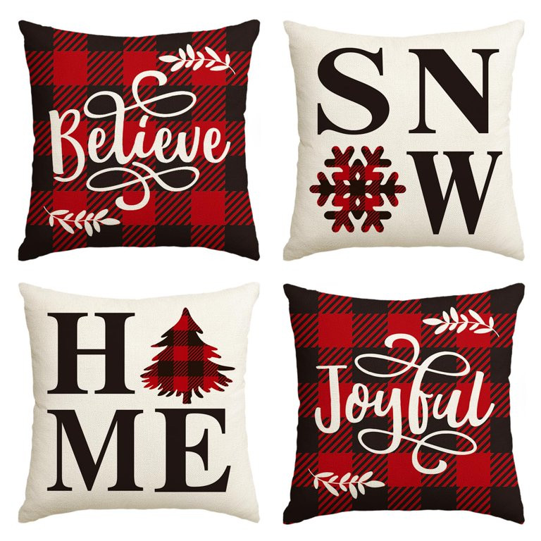 Artoid Mode Buffalo Plaid Believe Joyful Home Snow Christmas Winter Throw Pillow Cover 18 x 18 In... | Walmart (US)