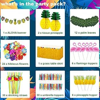 JOPHMO Tropical Luau Party Decoration Pack Hawaiian Beach Theme Party Favors Luau Party Supplies ... | Amazon (US)