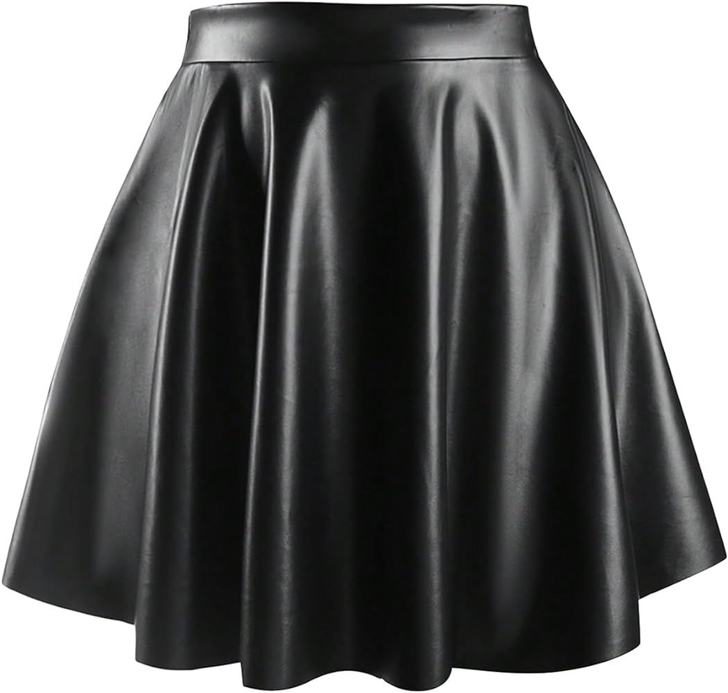 MakeMeChic Women's Plus Size Pleated Leather Mini Skirt High Waist A Line Skater PU Leather Short... | Amazon (US)
