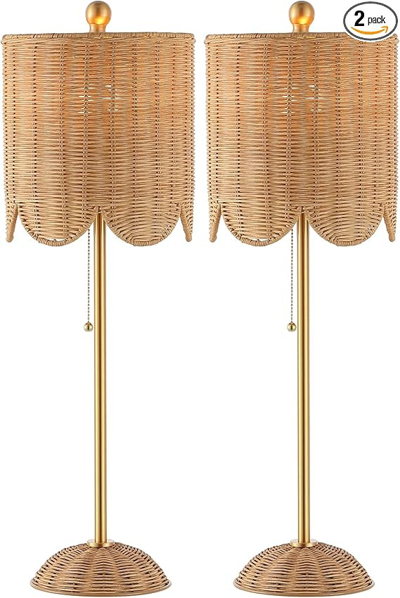 JONATHAN Y JYL1138A-SET2 Celerie 27.5" Coastal Bohemian Rattan/Iron Scalloped Buffet LED Table La... | Amazon (US)