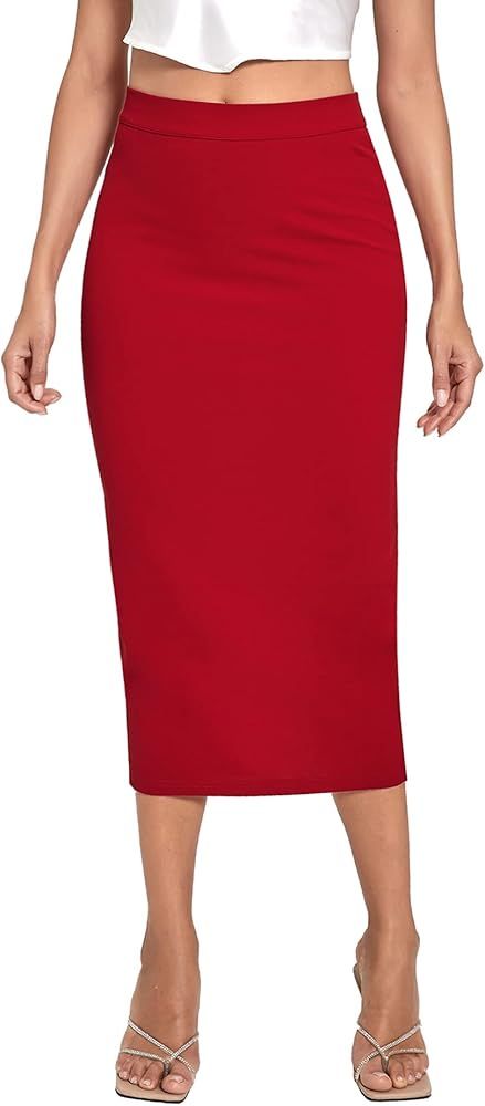 Milumia Women High Waisted Pencil Skirt Slit Back Solid Bodycon Midi Skirts | Amazon (US)