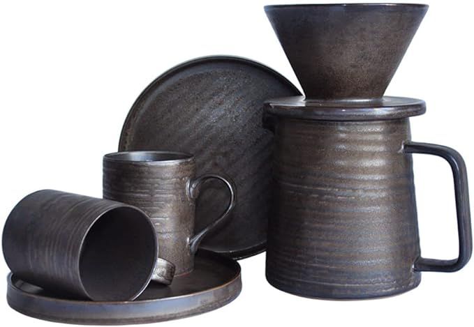 globe faith Handmade Stoneware Pour Over Drip Coffee Maker & Cups Set, Ceramic Coffee Brewer Drip... | Amazon (US)