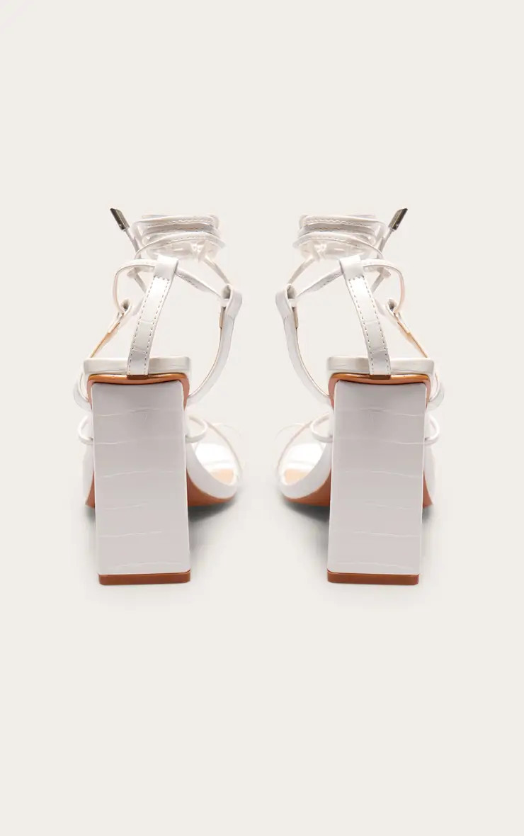 White Wide Fit Toe Loop Ankle Tie Chunky Block Heel Sandals | PrettyLittleThing | PrettyLittleThing UK