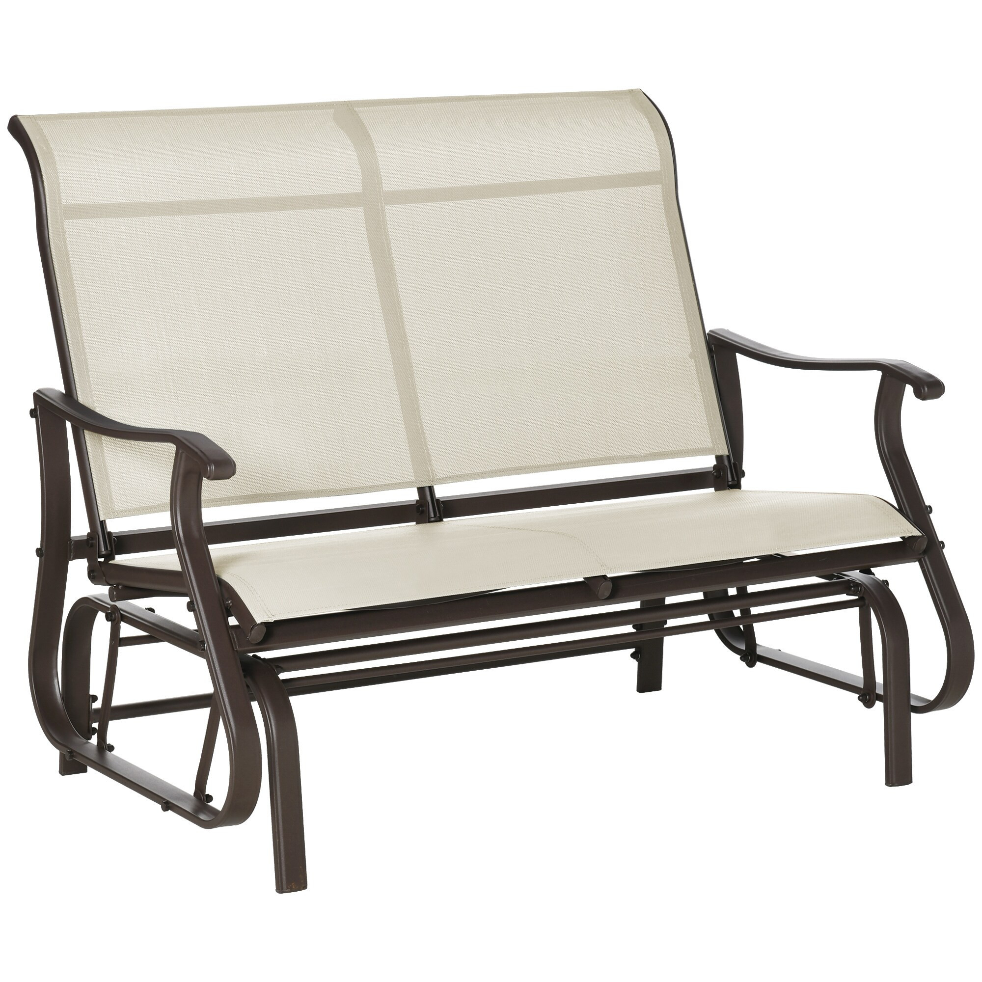 Outsunny 47inch Outdoor Double Glider Bench for 2 Person Patio Glider Armchair Swing Chair for Backyard with Mesh Seat and Backrest Steel Frame Beige | Lowe's