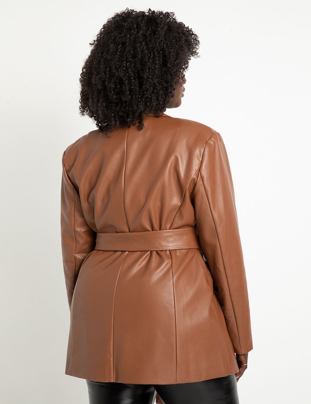 Faux Leather Belted Blazer | Women's Plus Size Coats + Jackets | ELOQUII | Eloquii