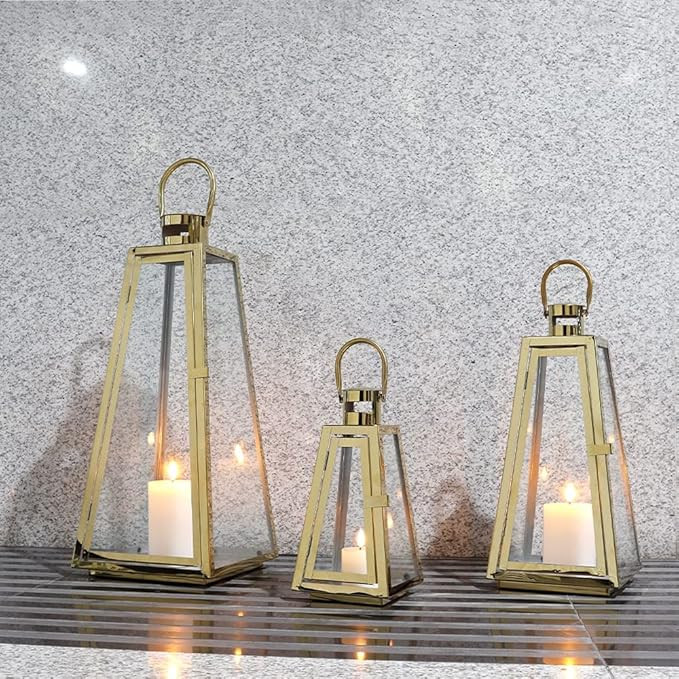 TRIROCKS Set of 3 Stainless Steel Candle Lantern 11/16/21''H Metal Outdoor Candle Holder Decorati... | Amazon (US)