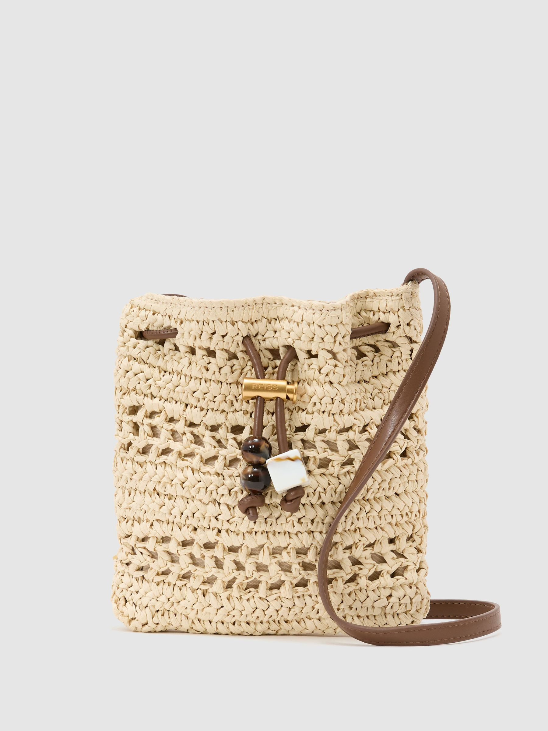 Reiss Raffia-Effect Mini Crossbody Bag in Natural - REISS | Reiss UK
