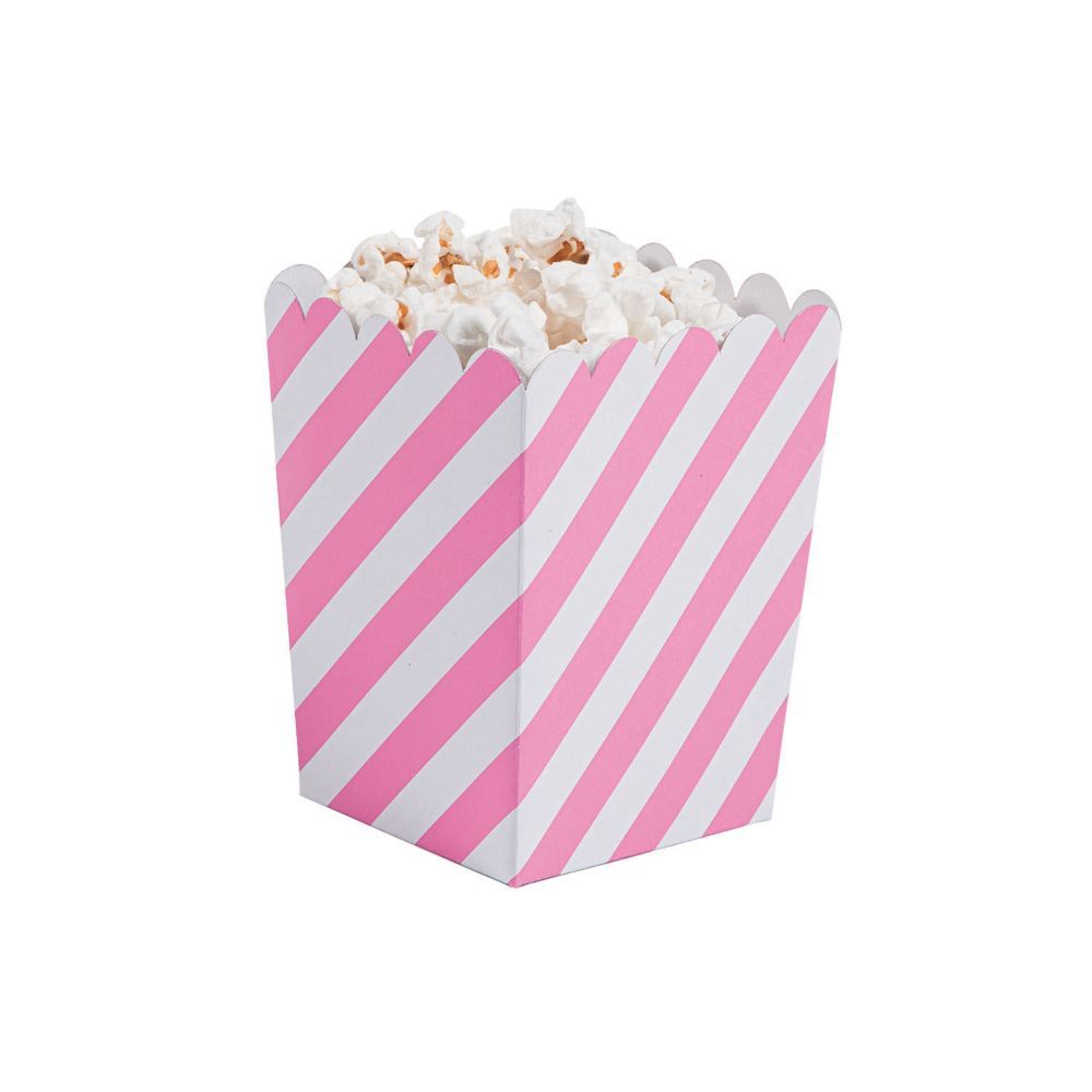 Mini Striped Candy Pink & White Popcorn Boxes - 24 Pc. | Oriental Trading Company
