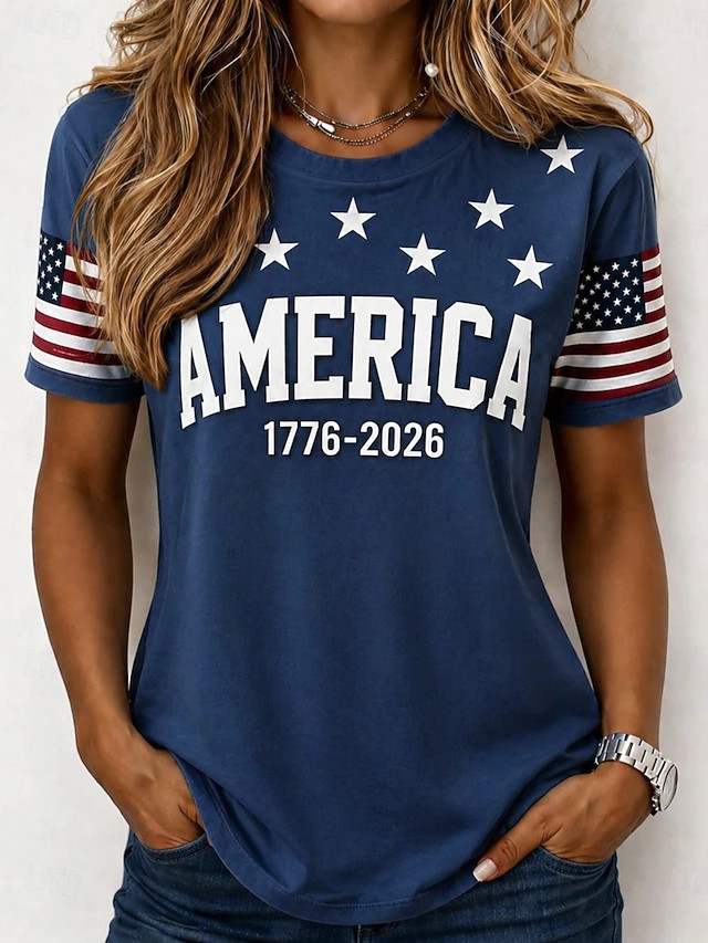 American Independence Day Women's T Shirt Print Graphic National Flag Vintage Stylish Classic Sho... | Lightinthebox