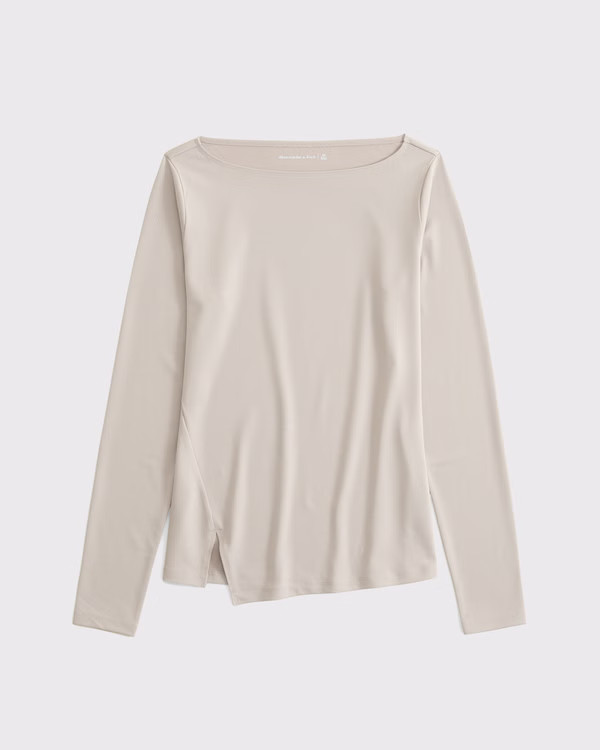 Long-Sleeve Asymmetrical Hem Slash Top | Abercrombie & Fitch (US)