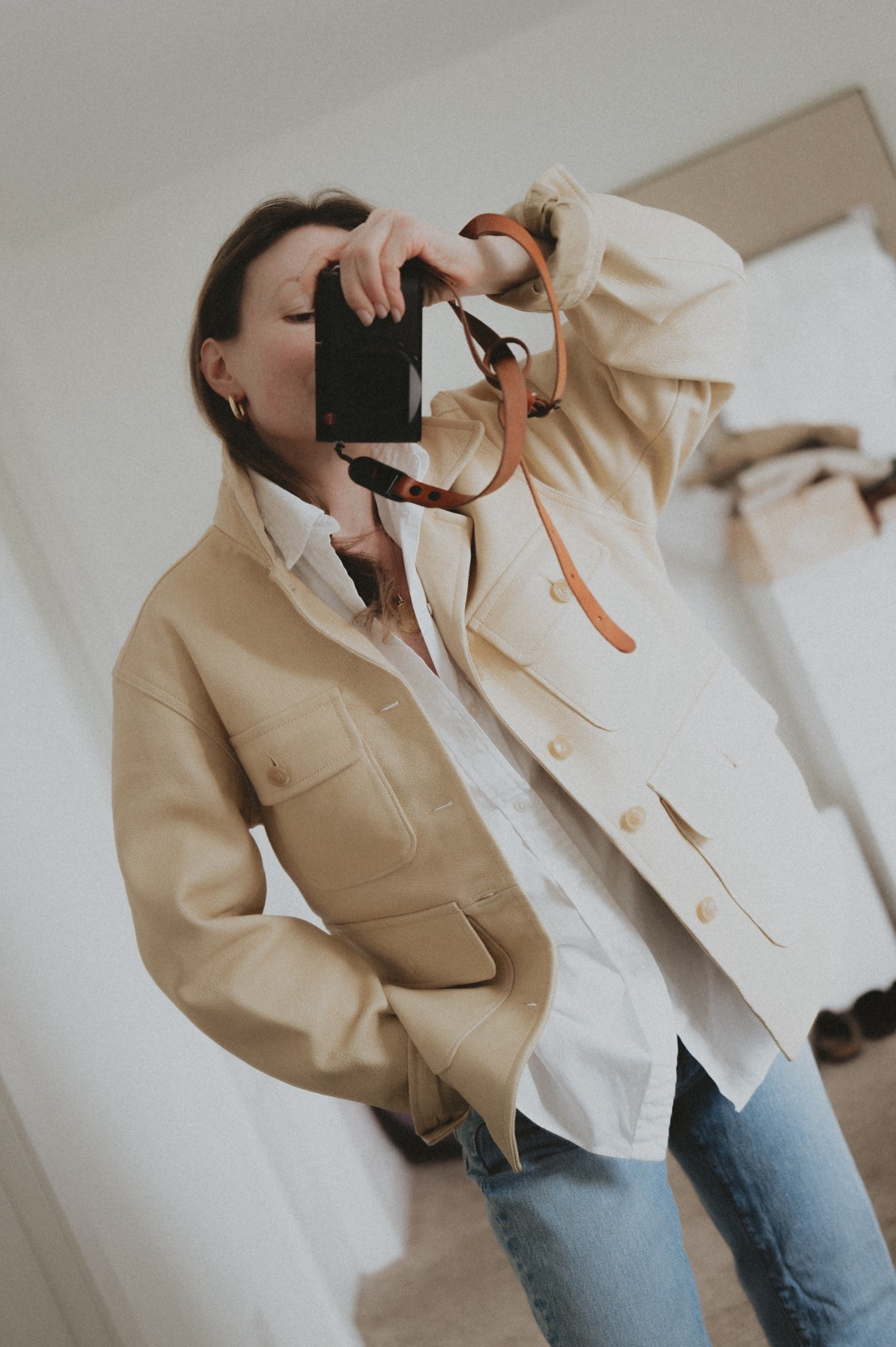 I think I just found a perfect leather jacket for spring: buttery soft, light, high quality, easy to style and just hitting the sweet spot between a chore coat, barn jacket and a leather blazer. Buck Mason Ivory pebbled deerskin all day field jacket styled with Ralph Lauren button down shirt, @Madewell The Longline straight jeans & gold hoop earrings. 
Linking similar styles in case this gorgeous leather jacket sells out but I’ve got to be honest with you nothing else is quite like this one. 

#LTKootd #LTKSeasonal