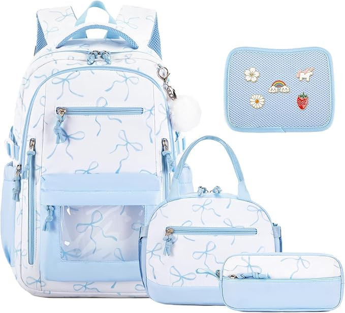 4PCS Girls Backpack Pin Display Ita Bag, Kids Bookbag Set with Lunch Box & Pencil Pouch for Teens... | Amazon (US)