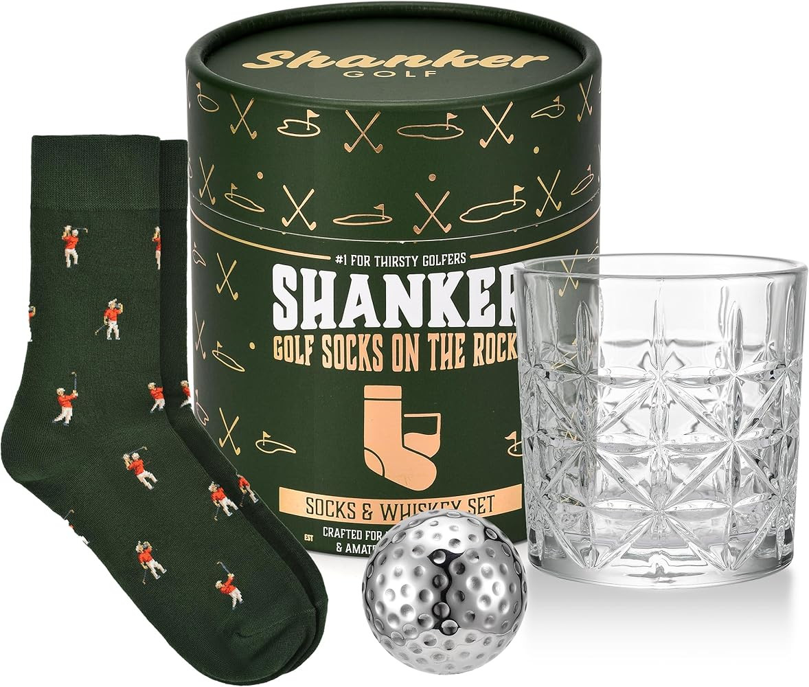 Shanker Golf - Golf Socks on The Rocks - Socks, Whiskey Glass & Golf Ball Ice Stone Set - Golf Gi... | Amazon (US)