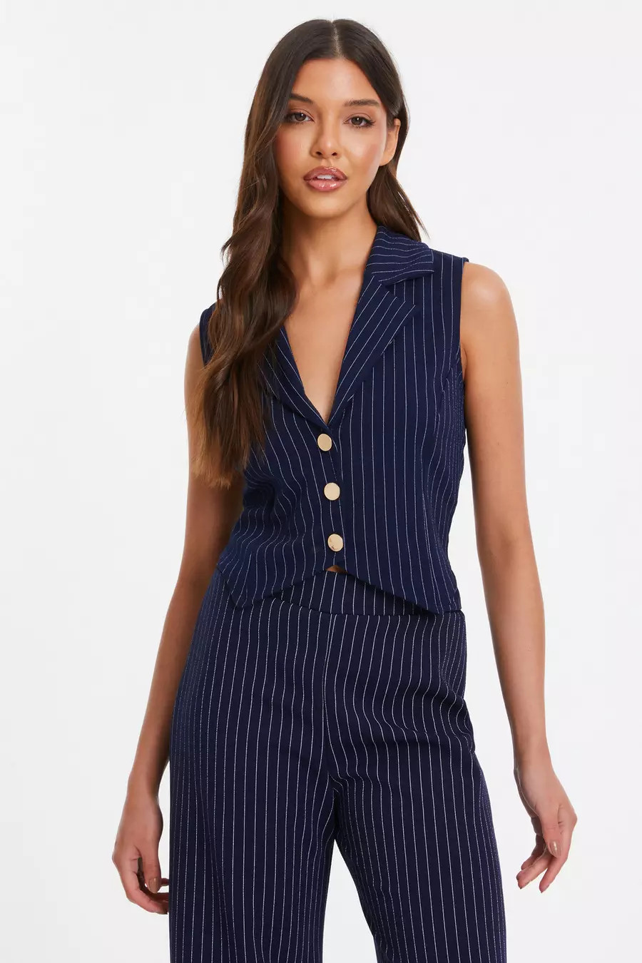 Navy Pinstripe Waistcoat | Quiz Clothing