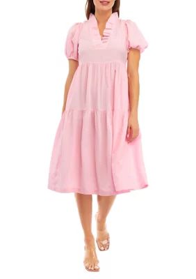 Petite Short Sleeve Ruffle Neck Dress | Belk