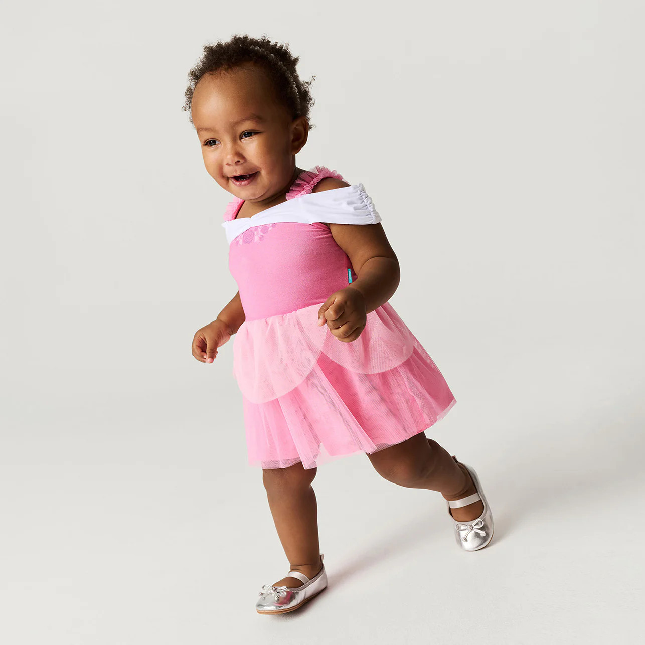 Princess Pink Off-the-shoulder Disney Sleeping Beauty Aurora Tulle Bodysuit Dress | Posh Peanut® | Posh Peanut