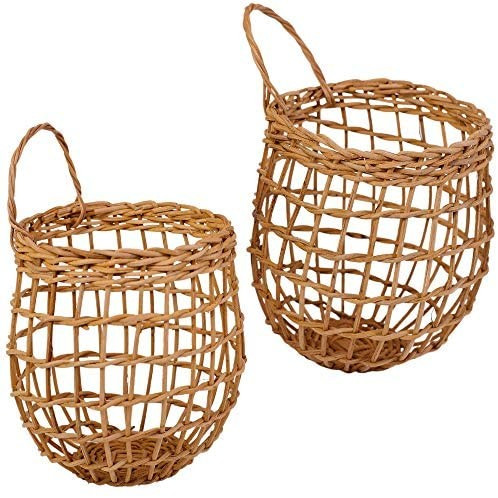 HyakuOku Onion Basket Handwoven Rattan - Chic Decor Hanging Wall Onion Container - Vintage Boho Stor | Amazon (US)