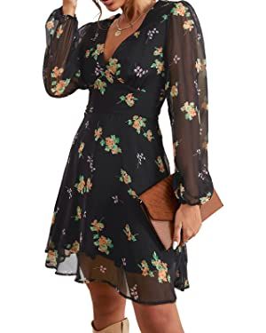 CUPSHE Women's Floral Print Chiffon A-Line Mini Dress Long Peasant Sleeves | Amazon (US)