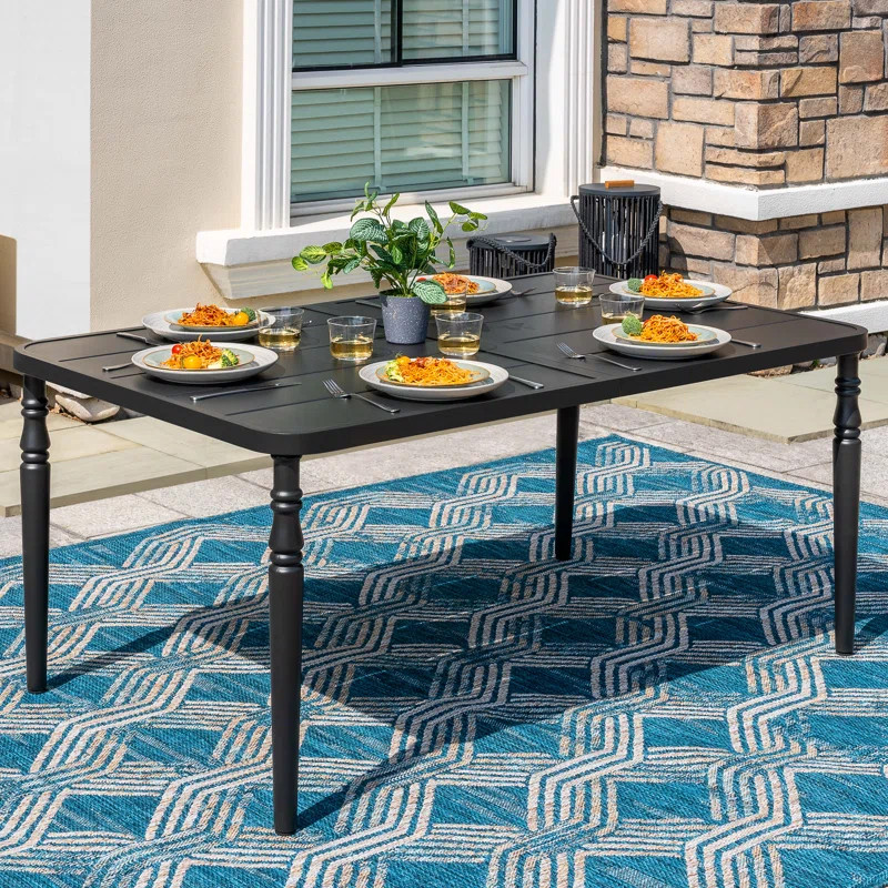 Outdoor Rectangle Powder-coated Metal Dining Table With Umbrella Hole | Wayfair North America