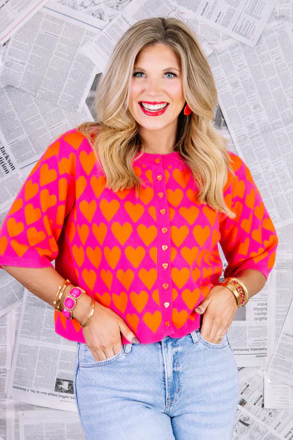 Sofia Heart Felt Hot Pink Short Sleeve Sweater | The Willow Tree