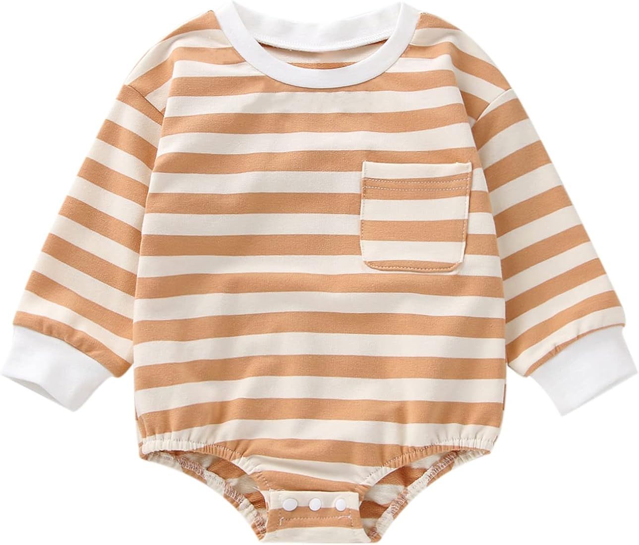 Newborn Infant Baby Boy Girl Striped Hoodie Romper Sweatshirt Onesie Long Sleeve Bodysuit Top Fal... | Amazon (US)