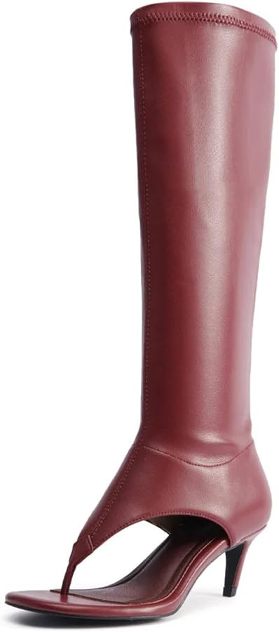 ZJGZF Black Thong Sandals for Women Kitten Heel Knee High Boots Open Toe Flip Flop High Heel Boot... | Amazon (US)