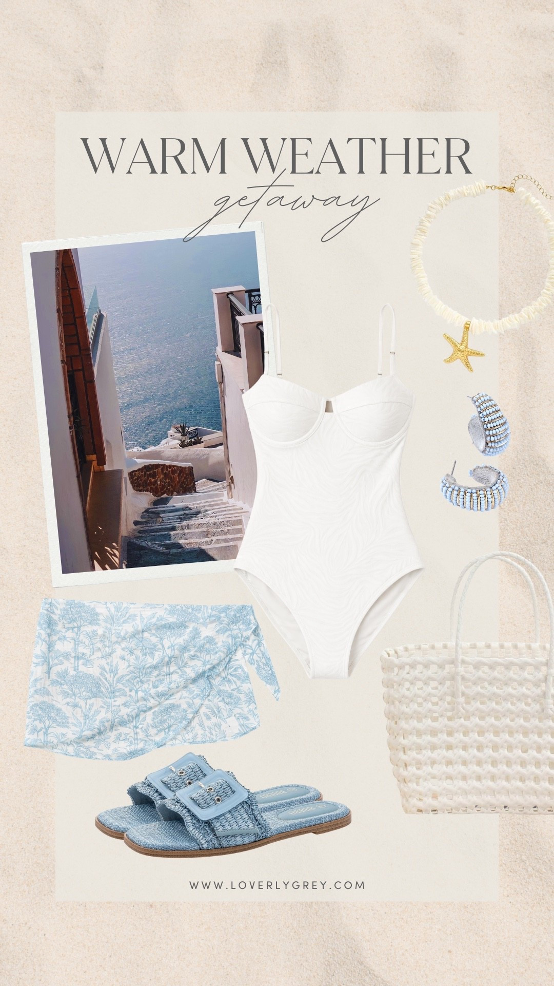 A great look for a warm weather getaway! A simple white bathing suit with a floral wrap skirt and blue flats. Accessorize with a beaded necklace, blue earrings, and a woven white bag! 

#LTKootd #LTKdayinmylife #LTKgrwm