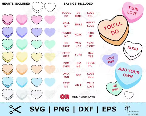 Candy Hearts SVG. PNG. Mix & Match Cricut Cut Files | Etsy | Etsy (US)