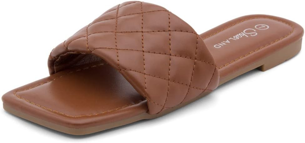 Shoe Land Anisha Women's Flat Sandals, Fashion Slides with Square Open Toe, Quilted Single Band D... | Amazon (US)