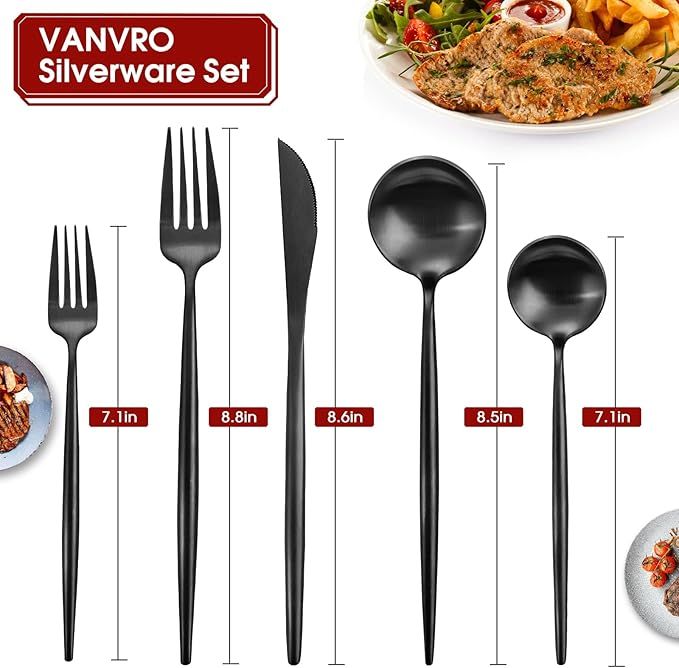 VANVRO Matte Black Silverware Set, 20-Piece Stainless Steel Flatware Set, Tableware Cutlery Set S... | Amazon (US)